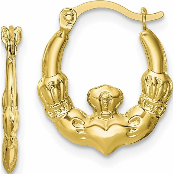 10K Yellow Gold Claddagh Hollow Hoop Earrings (16 X 14) Made In Indonesia 10er259