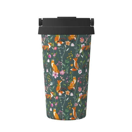 

KLL Wolf Fox In Flower Forest Pattern Stainless Steel Vacuum Insulated Tumbler - Carry Insulated Coffee Mug - Reusable Insulated Cold Brew Iced Coffee Cup Thermos