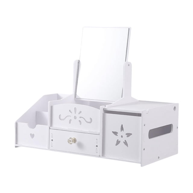 Organizador de maquillaje con espejo, organizador de cosméticos para brochas, estuche de maquillaje para mujer Espejo rectangular