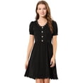 thumbnail image 1 of Vestido Acampanado Con Decoración De Botones Con Cuello En V Para Mujer Negro S, 1 of 6
