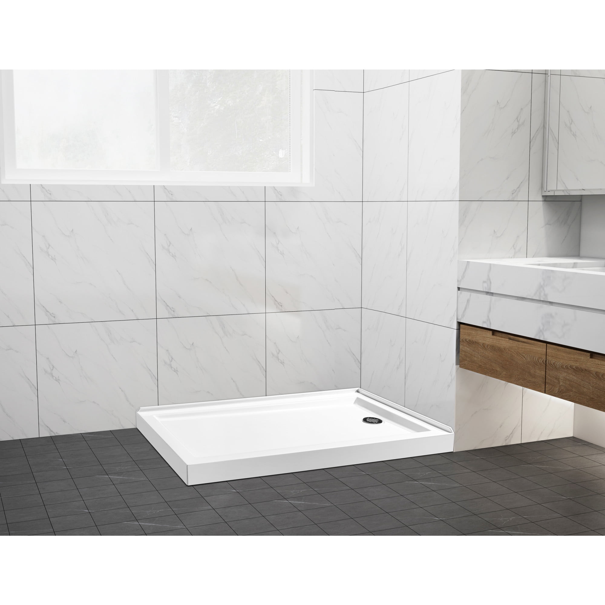 Kingston Brass VTSB60324R Aruba 60" x 32" Acrylic Double Threshold Shower Base with Right Drain, Glossy White