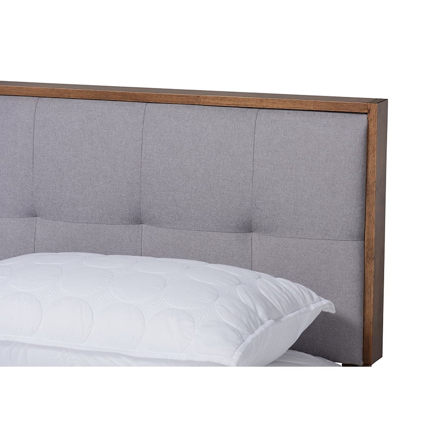Baxton Studio Alke Mid-Century Modern Light Grey Fabric Upholstered Walnut Brown Finished Wood Queen Size Platform Bed