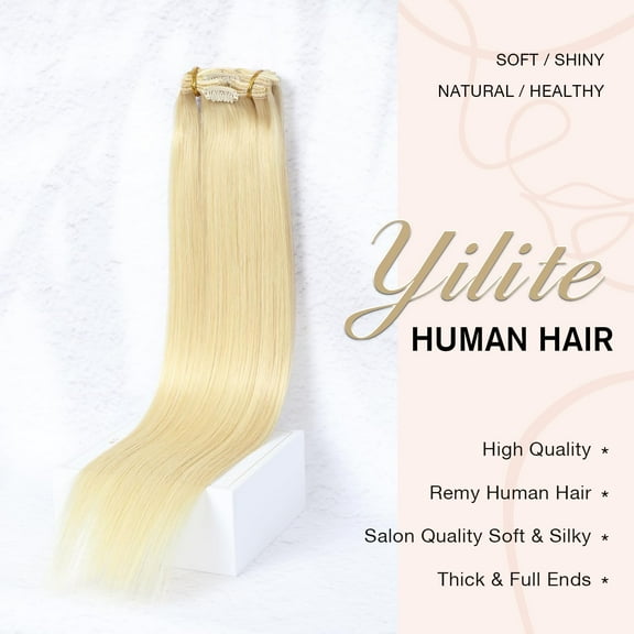 WEIF-Blonde Hair Extensions Clip in Human Hair Blonde Clip in Hair Extensions 14 Inch Clip in Remy Hair Invisible Weft Clip ins for Women Blonde Hair Thick Full Ends 7Pcs 80g