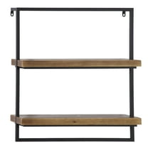 DecMode 26" x 7" 2-Tier Brown Wall Shelf with Black Metal Frame