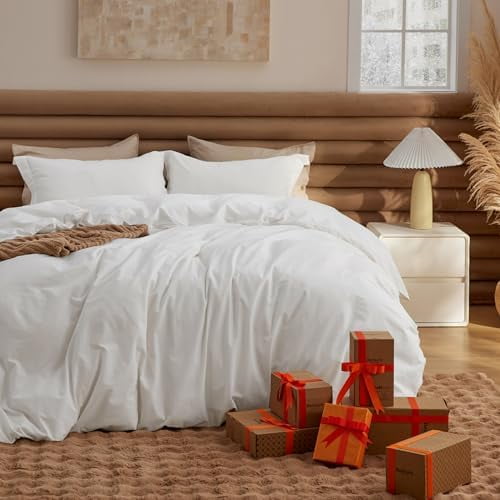 100% Washed Cotton Duvet Cover King Size - Natural White Minimalist Cotton Duvet Cover Linen Like for All Seasons - GentleSoft™ Plain Simple Bedding (Natural White, King, 104"x90")
