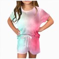 thumbnail image 3 of Girls Outfit Sets Short Sleeve Tie-Dye T Shirt Shirts and Shorts Size 4T-14T Kaprioy Baby Clothes for Girls, 3 of 6