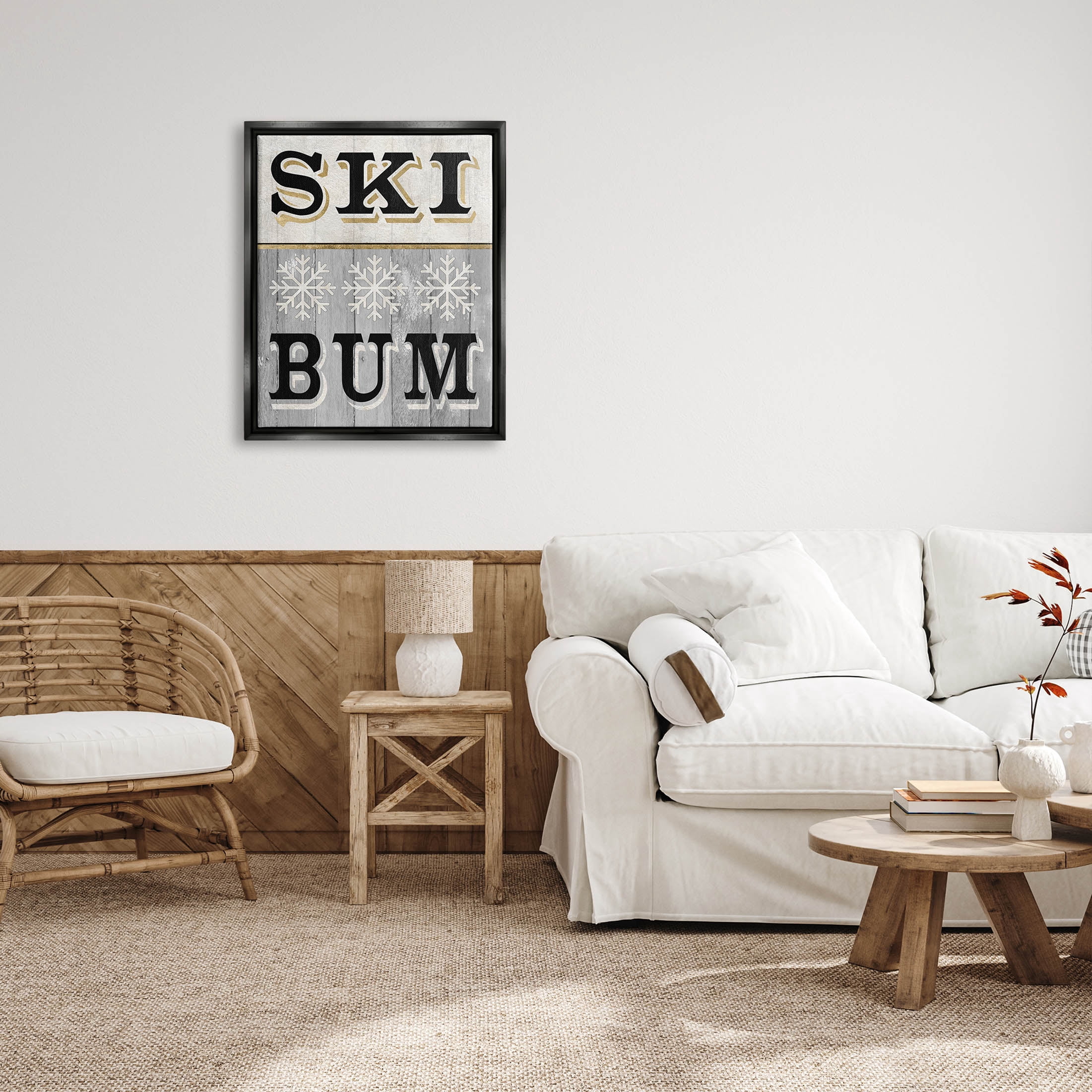 Stupell Industries Ski Bum Snowflake Sign Graphic Art Jet Black Floating Framed Canvas Print Wall Art, Design by Livi Finn
