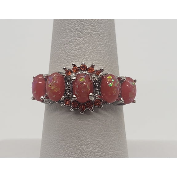 Size 11, Orange Fire Opal Topaz Silver Ring