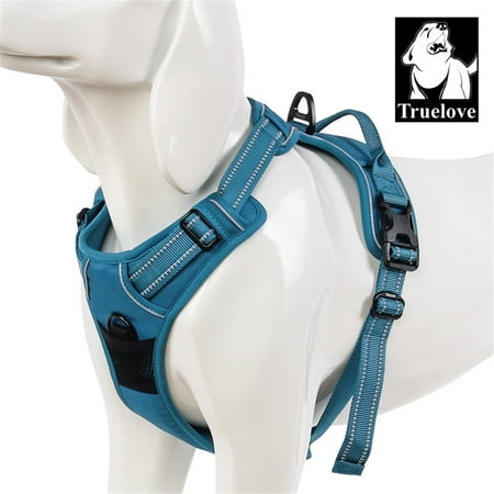 Truelove Soft Front Dog Harness .Best Reflective No Pull Harness with Handle and Two Leash Attachments Blue