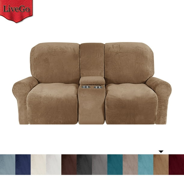 LiveGo 2 Seater Velvet Recliner Sofa Slipcover with Cup Holders