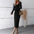 thumbnail image 3 of Vestido ajustado con cuello en V Color sólido Mujer Estilo elegante Traje diario Ygjytge Negro T L para Mujer, 3 of 7