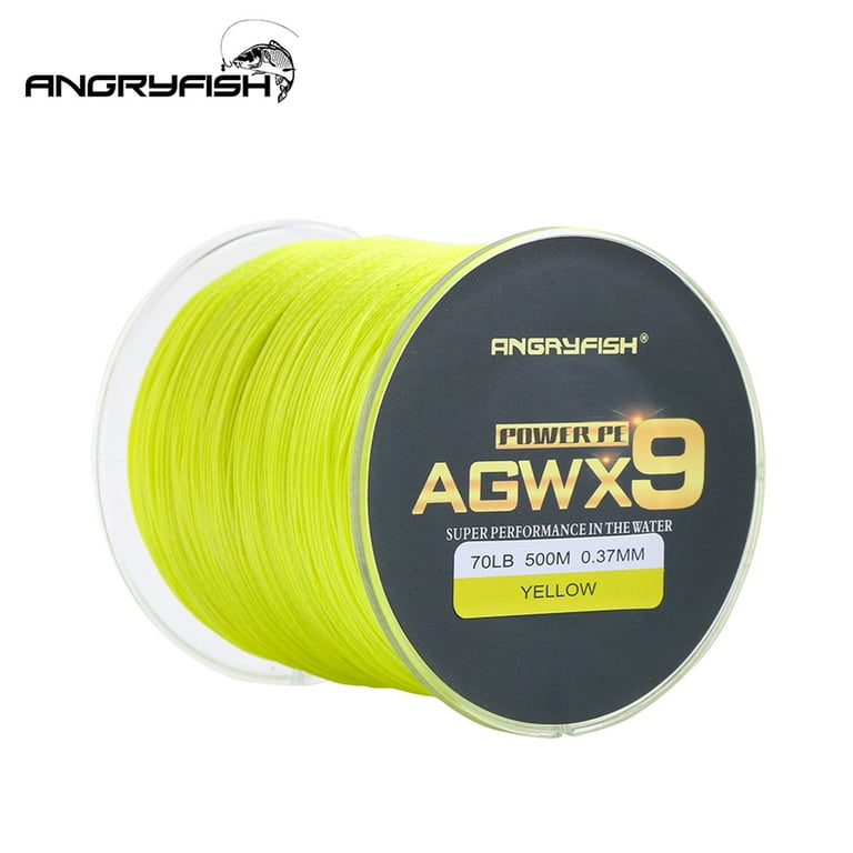 RONSHIN ANGRYFISH Diominate X9 PE Line 9 Strands Weaves Braided 500M/547YD  Super Strong Fishing Line 15LB-100LB Yellow
