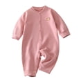 thumbnail image 1 of HNMKIU Unisexe Garçons Doux à Manches Longues Justaucorps Barboteuse Combinaison Confortable Col Rond Tenue pour Intérieur Printemps Automne Tenue Classique de Tous les Jours Fermeture à Boutons-Pression Rose,6-12 Mois, 1 of 3