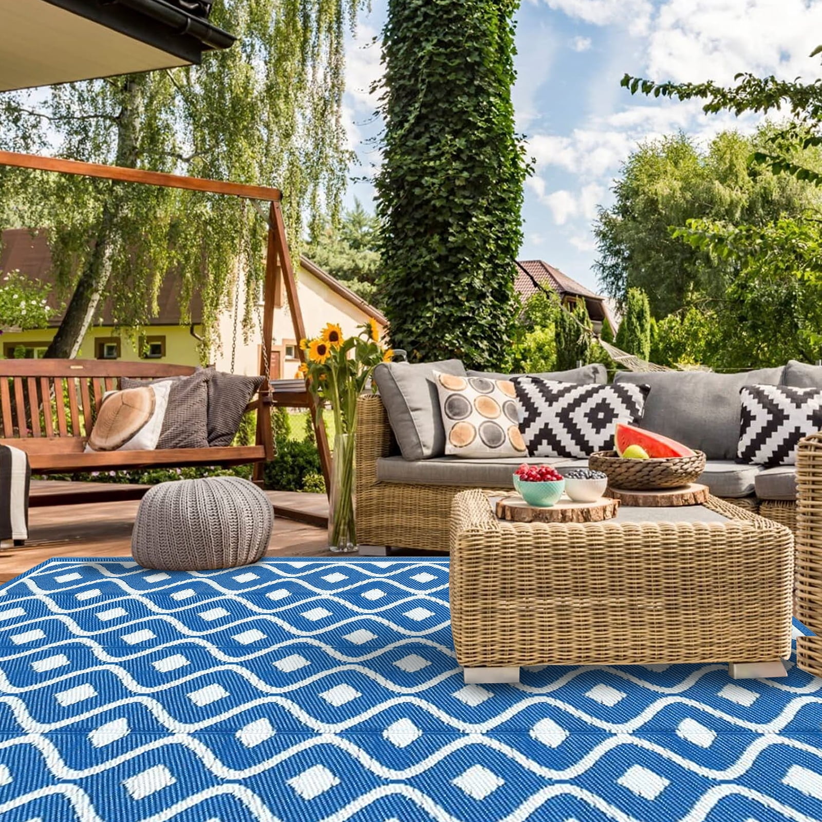 COOLMI Reversible Outdoor Rugs for Patio Clearance 4x6ft Waterproof Large Plastic Straw Area Rug Nonslip Portable Carpet Floor Mats for RV Camping Deck Picni