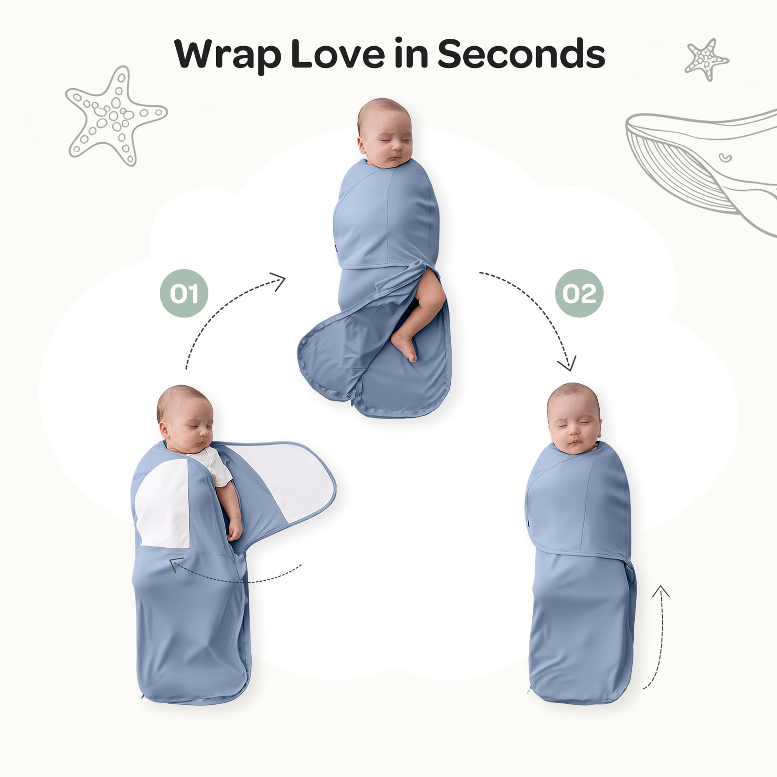 Momcozy Swaddles for Newborns,Quiet Fastner Suitable for Infant 0-3 Months,New-Parent-Friendly,Reduce Startle Reflex,Boys Girls, 2-Pack,Serenity
