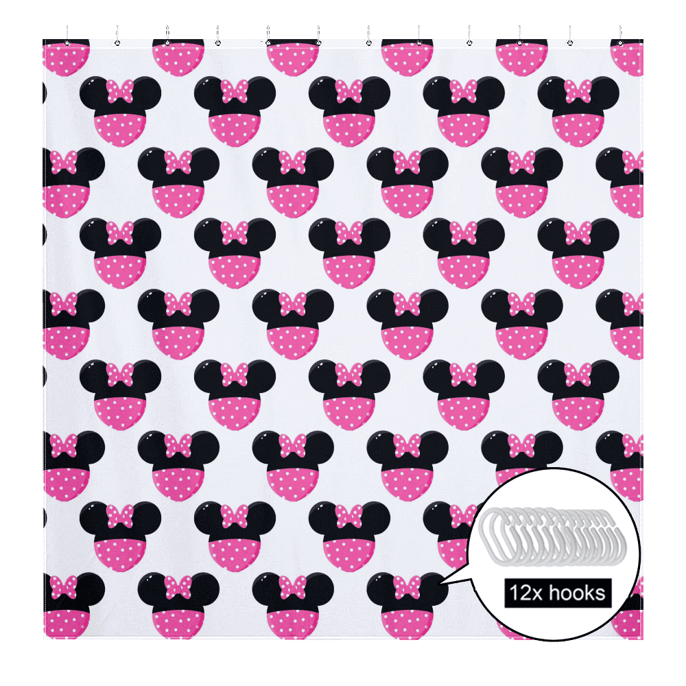 Mickey Mouse Shower Curtain with 12 Hooks, Washable Polyester with