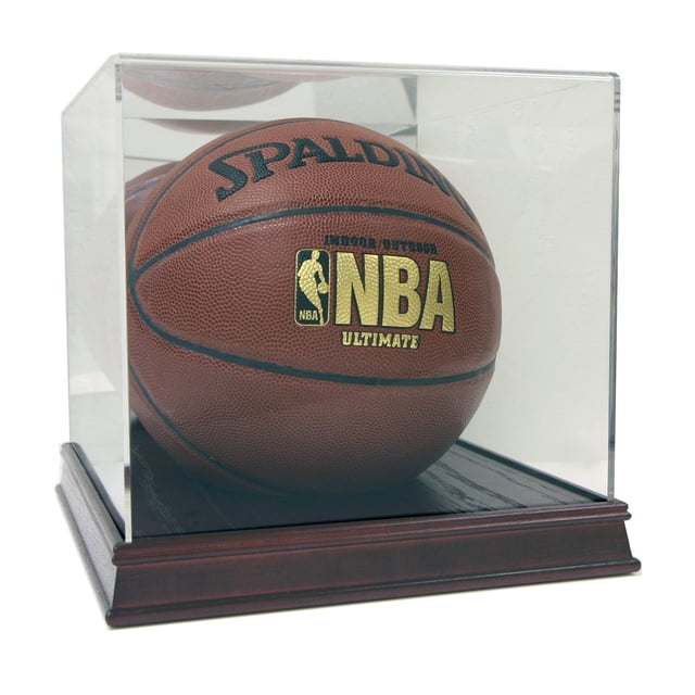Deluxe Acrylic Full Size Basketball Display Case with Cherry Wood Stain Base