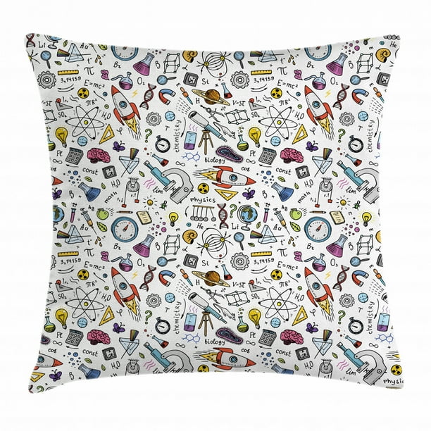 Educational Throw Pillow Cushion Cover, Science School Pattern with