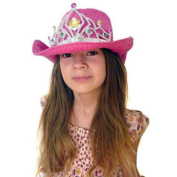 Hot Pink Princess Cowboy Costume Hat With Sparkling Tiara