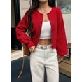 thumbnail image 4 of Women Button Up Cardigan Fall Trendy Crew Neck Long Sleeve Knit Cropped Sweater Jacket Red L, 4 of 7