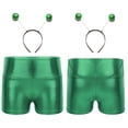 thumbnail image 7 of Aislor Girls Shiny Metallic Alien Shorts with Hair Hoop Kids Festival Party High Waist Dance Bottoms Green 4, 7 of 7