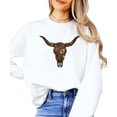 thumbnail image 2 of Western Longhorn Skull Sweatshirt for Women Vintage Cow Skull Graphic Pullover White Sweatshirt Adult X-Large, 2 of 7