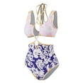 thumbnail image 4 of IBTOM CASTLE Women's 3 Pieces Swimsuit Floral Printed Bikini Set Bathing Suit with Cover up Beach Skirt Sarong Beachwear S Navy Blue Straps, 4 of 8