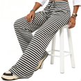 thumbnail image 5 of JUUNthy Womens Striped Lounge Pants, High Waist Wide Leg Stretchy Loose Fit Soft Casual Home Trousers Black S, 5 of 9
