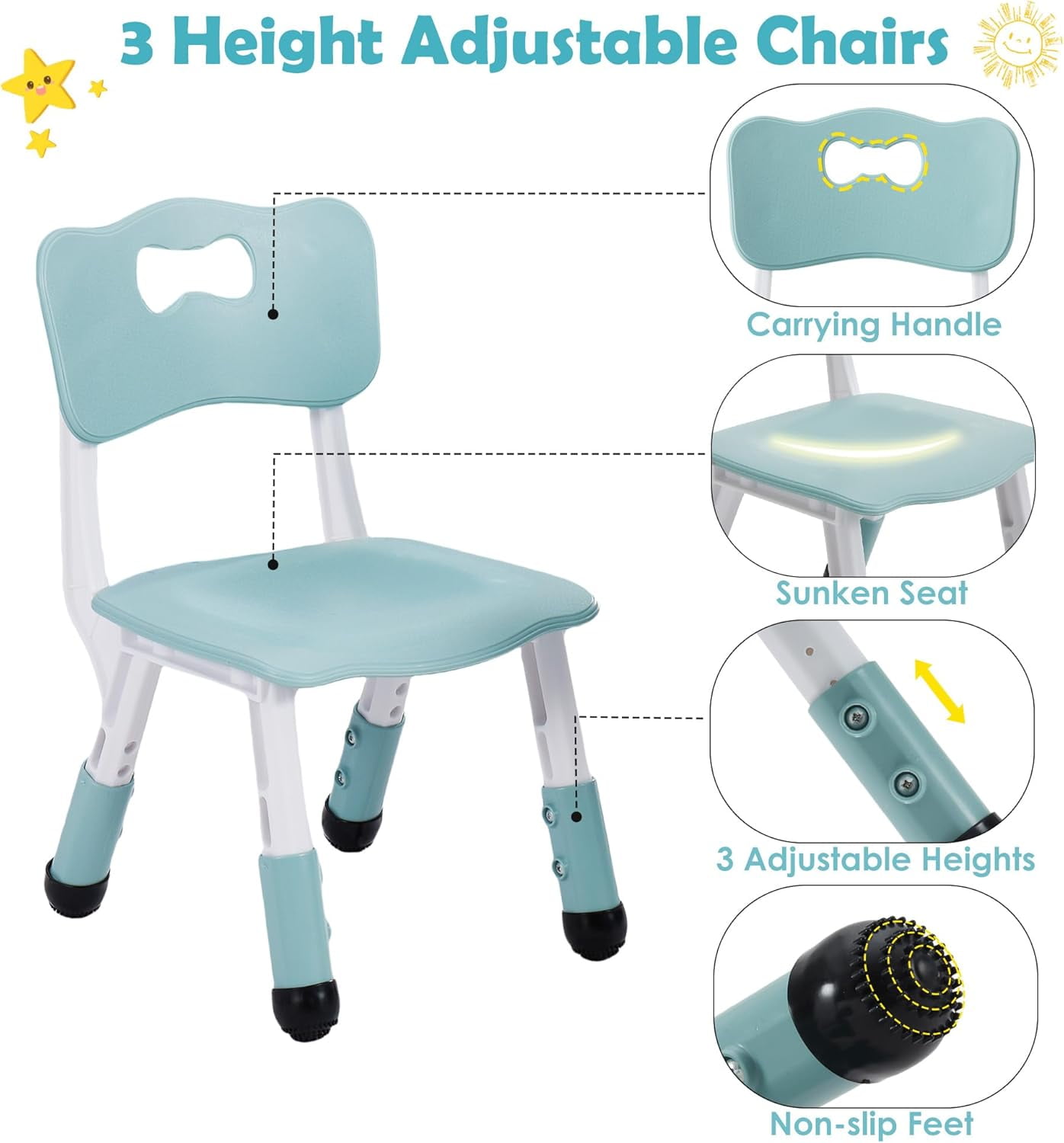 4 in 1 Kids Table and Chairs Set, Toddler Table and Chair Set for Kids Ages 3-10, 29.5" L x 23.6" W Activity Table w/Storage, Graffiti & Building Blocks Double-Sided Tabletop, Grayish Blue