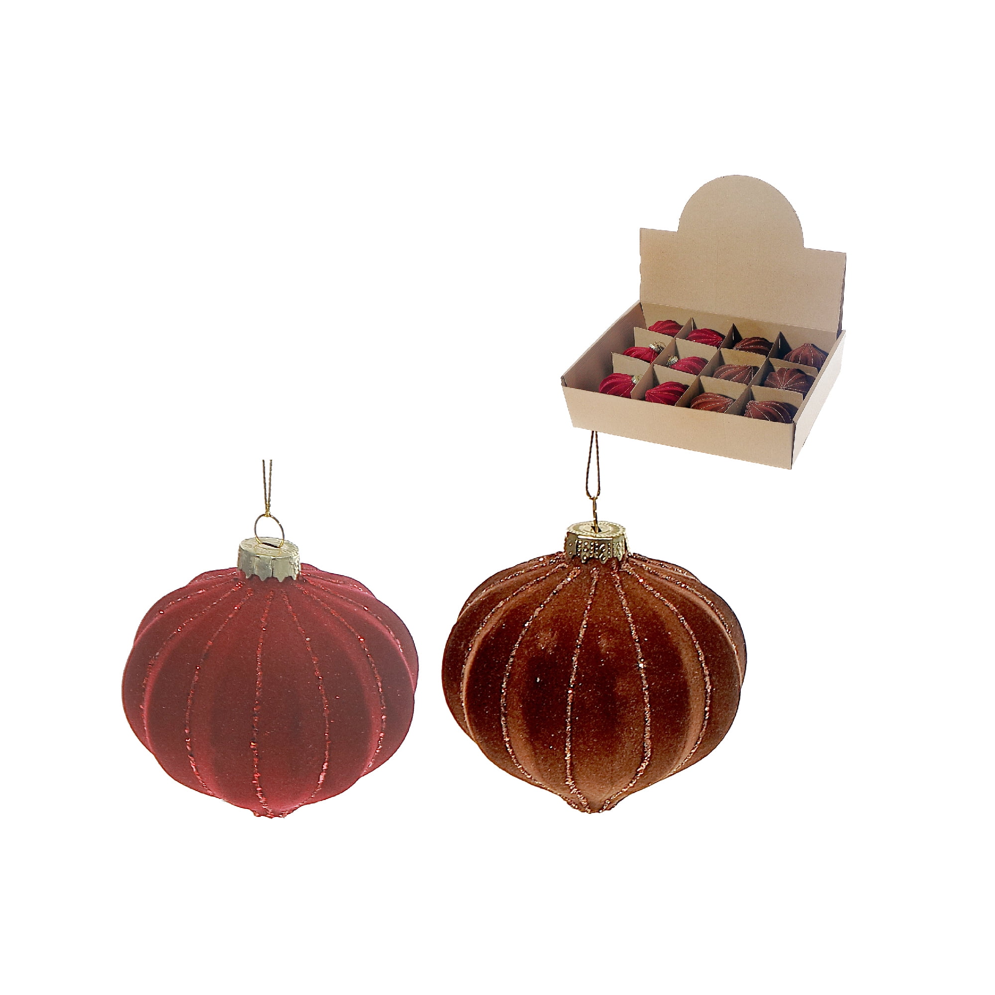 Velveteen Glass Onion Ornament (Asstd) (12/Disp) - Set of 12