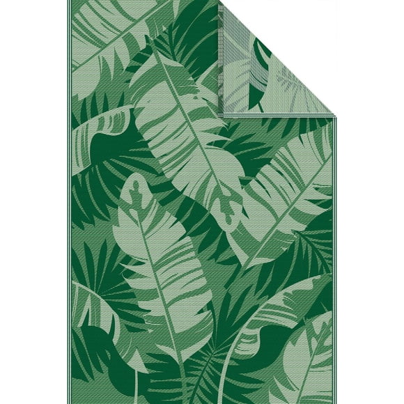 Mainstays 6 ft. x 9 ft. Green and White Polyweave Outdoor Rug, Palms