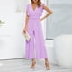 thumbnail image 3 of Gibobby Monos Holgados Mono de empalme con cuello en V Pantalones rectos Diseño simple y exquisito(Morado， XL), 3 of 4