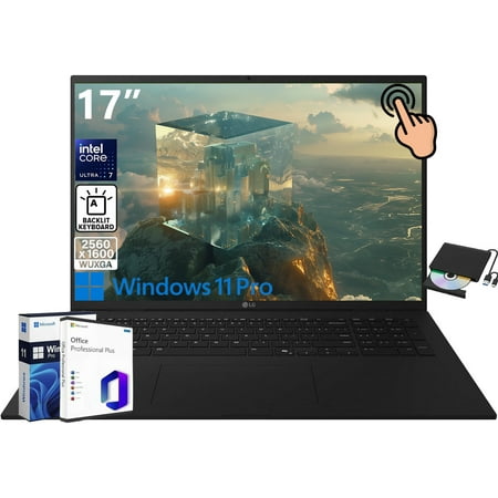 LG Gram 17 Lightweight Business Laptop, 17” WQXGA Anti-Glare Touchscreen, 32GB RAM, 1TB SSD, Intel 8-Core Ultra 7-258V, Office Lifetime License, Copilot, Backlit KB, Windows 11 Pro, Wi-Fi 7