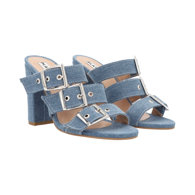 Zapatilla De Tacón Para Mujer Mezclilla Azul Con Hebillas Platonia TAMARA-01-MEZCLILLA