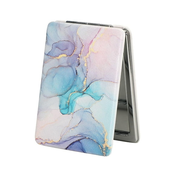 Compact Mirror Square Pu Leather Makeup Mirror for Purses Small Pocket Mirror Portable Hand Mirror Double-Sided with 2 x 1x Magnification for Woman Mother - Colorful Marble
