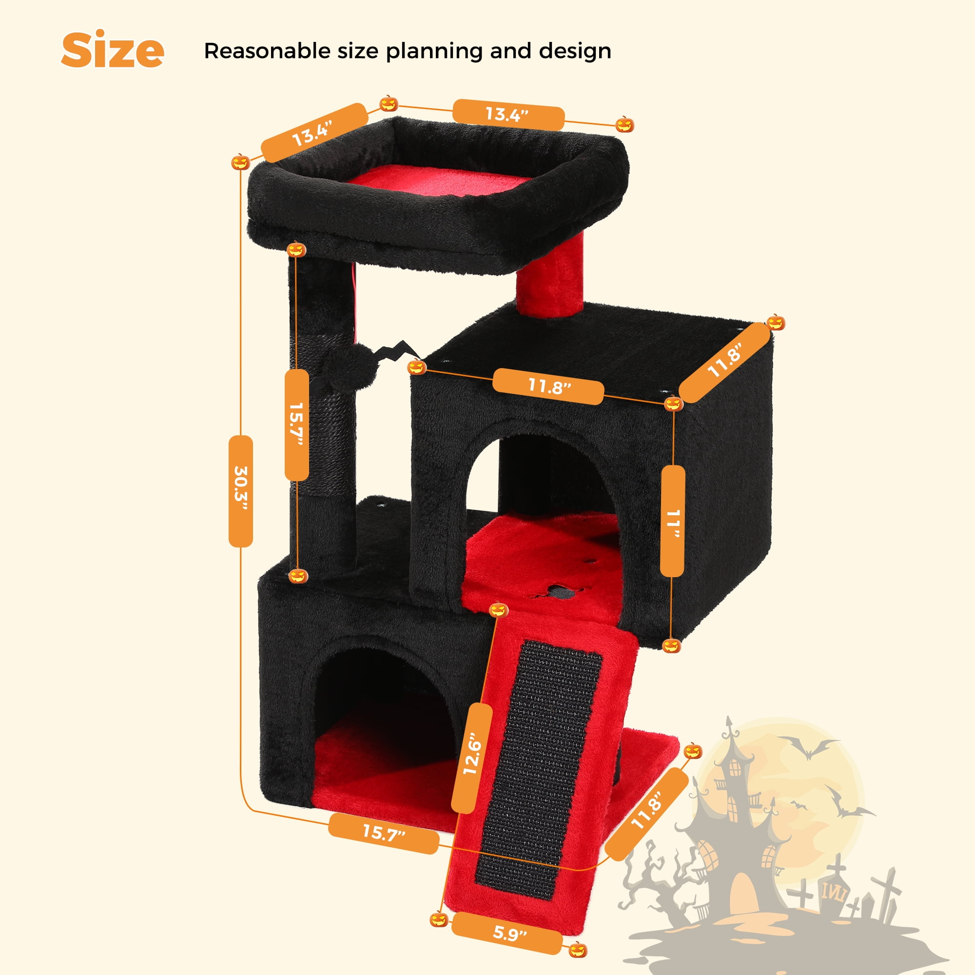 PAWZ Road 30" Cat Tree Condo with Sisal Scratching Post Tower Ramp for Indoor Cats,Black