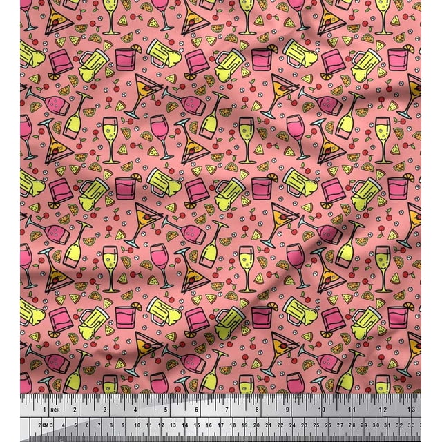 Soimoi Rayon Fabric Wine & Beer Beverages Print Fabric by Yard 56 Inch Wide