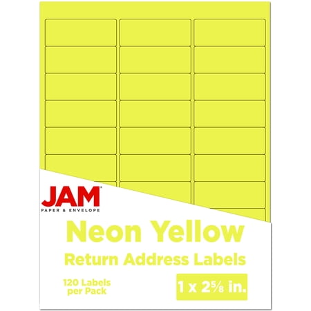 JAM Paper Return Address Labels, 1 x 2 5/8, Neon Yellow, 120 Shipping Labels/Pack