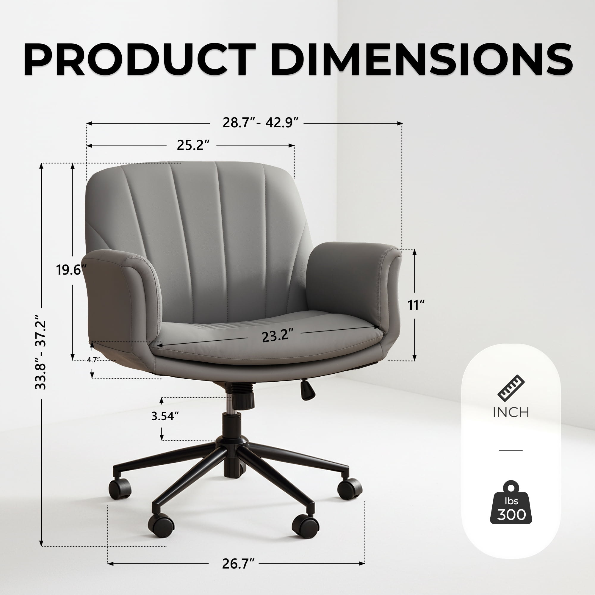 GOOSEA Adult PU Leather Criss Cross Indoor Makeup and Gaming Swivel and Adjustable Arms Office Chairs, Gray