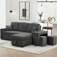 thumbnail image 6 of Soges L-Shaped Sectional Sofa Bed with Side Shelf and 2 Stools, Reversible Sleeper Pull-Out Sofa Bed for Living Room, Dark Gray, 6 of 7