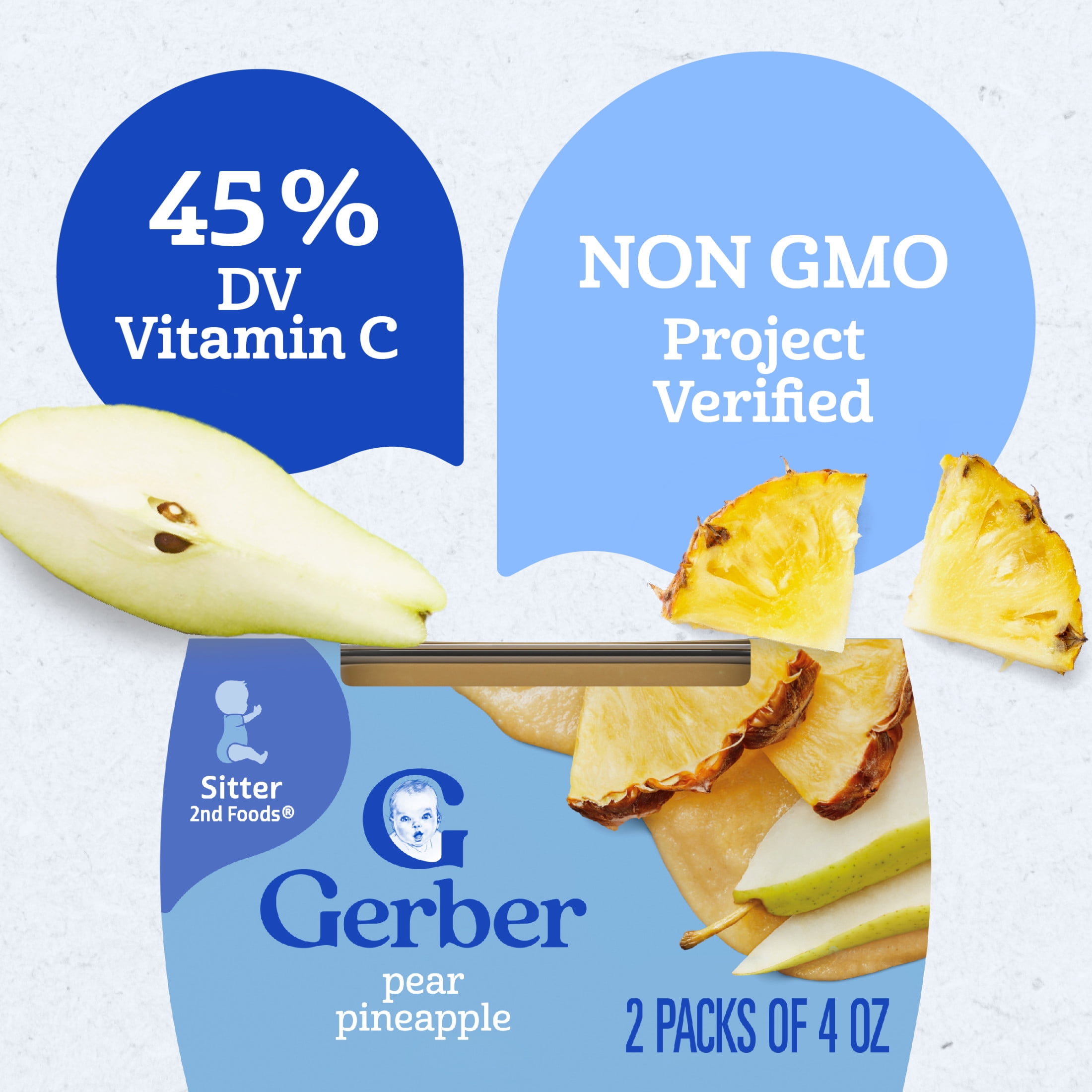 (8 pack) Gerber Stage 2 Baby Food, Pear Pineapple Puree Tub, Baby Puree, 2PK 8 oz