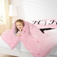 thumbnail image 3 of jejeloiu Girly Bow Monogram H Full Size Comforter Sets For Kids,Pink Sparkle Print Initial Art Bedding Sets,Pink Reversible,3 Pieces, 3 of 7
