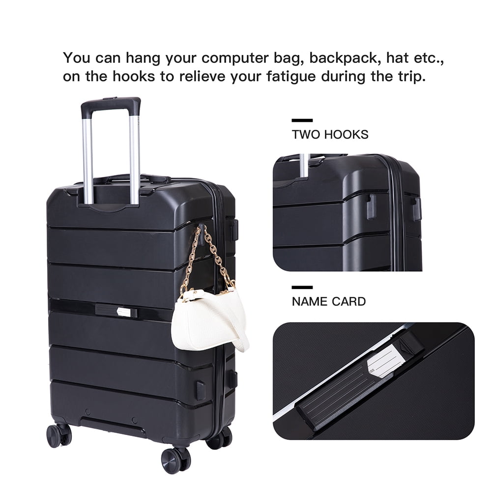 Kadyn Travel 3 Piece Luggage Sets, Travel Suitcase Set with TSA Lock, PP Luggage Sets for Travel, Black