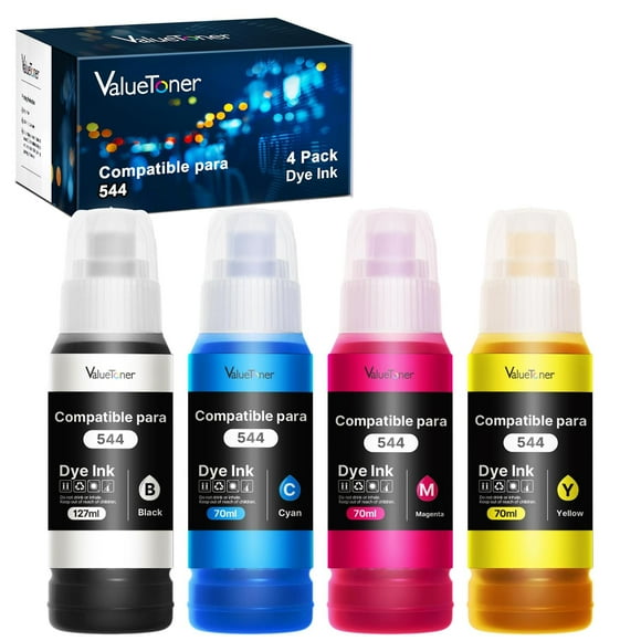 Botellas de Tinta Valuetoner Compatible con Epson 544 para Impresoras Ecotank 4 Unidades