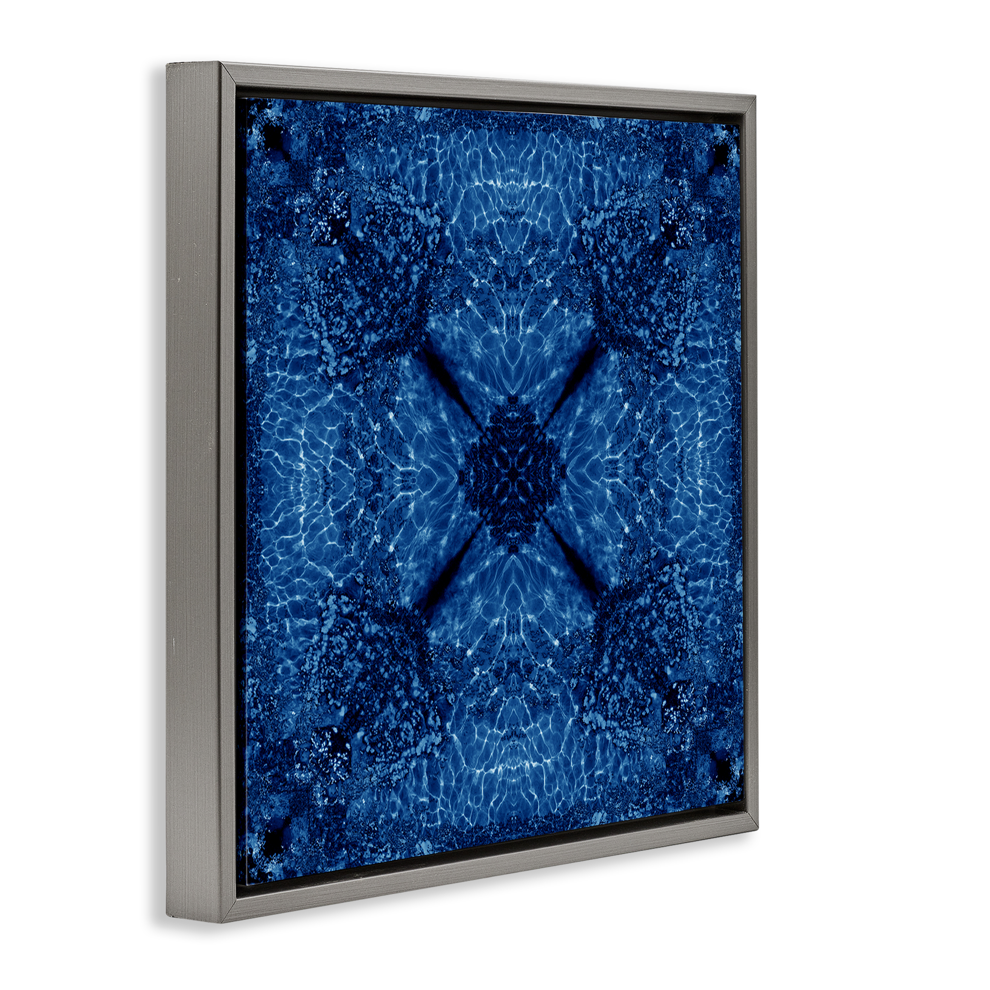 Stupell Industries Dark Blue Patterned Abstract Painting Gray Floater Framed Canvas Art Print Wall Art, 25 x 25