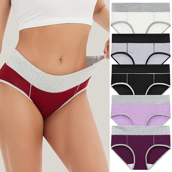 BSDJILFG 5PC Women's Plus Size Seamless Cotton High Cut Briefs Hip Lifting Underpants