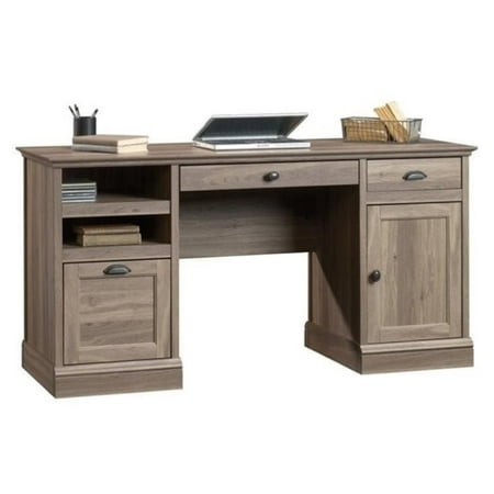 Bowery Hill Wood Executive Desk With File Drawer In Salt Oak Bowery Hill Wood Executive Desk With
