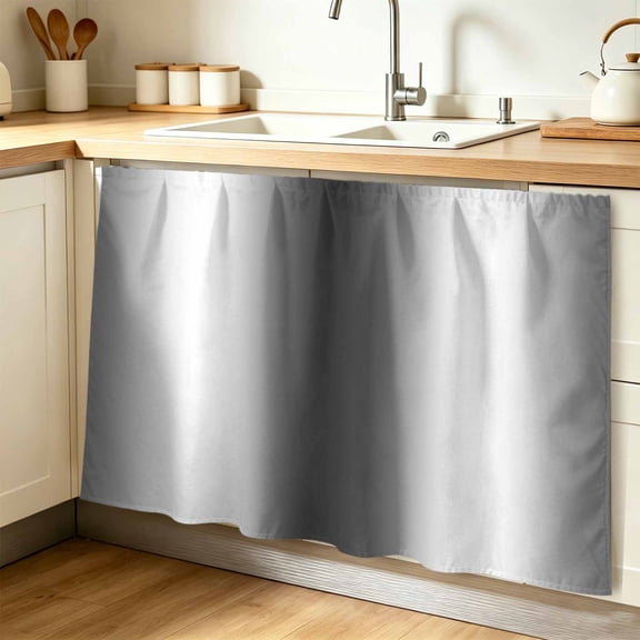 Dark Grey White Cabinet Curtain 32"Wx55"L,Dustproof Pantry Door Curtain with Self Adhesive Tape,Farmhouse Ombre Color Modern Simple Tall Storage Cover Privacy Drape for Bathroom Kitchen Laundry Room