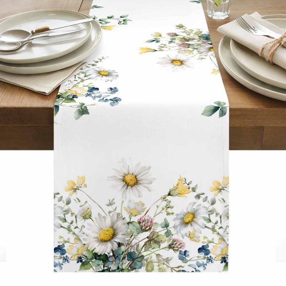 Eucalyptus Leaves Table Runner - 120 Inch Long, Kitchen Dining Table Runner Dresser Scarves, Farmhouse Pastoral Flowers Plants Farmhouse Decor for Coffee Tables Wedding Party Banquet