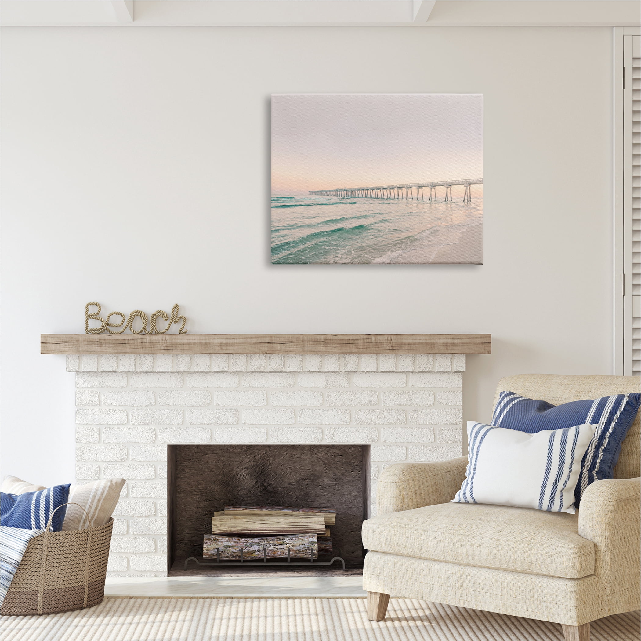 Stupell Industries Beach Pier Bridge Landscape Nature Photography Gallery Wrapped Canvas Print Wall Art, 40 x 30